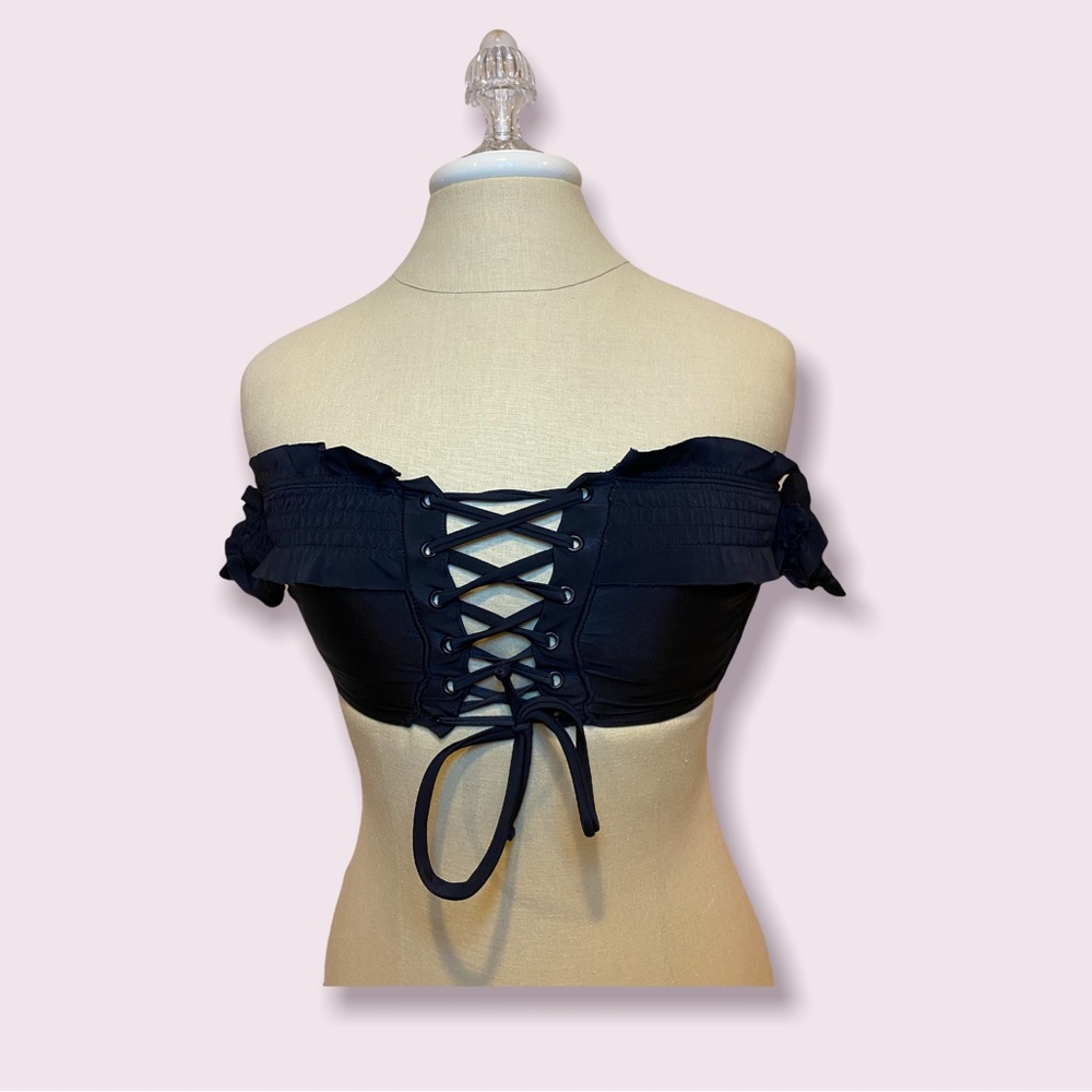 Xhilaration XS black ruffle off the shoulder tie up bikini top